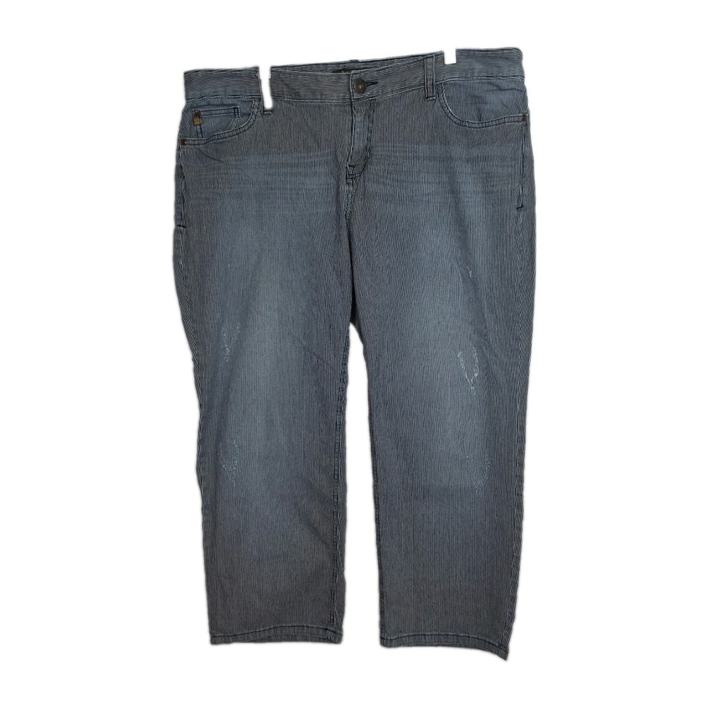VTG Eddie Bauer Railroad Stripe Capri Jeans Women's 14 Blue/White Straight Leg